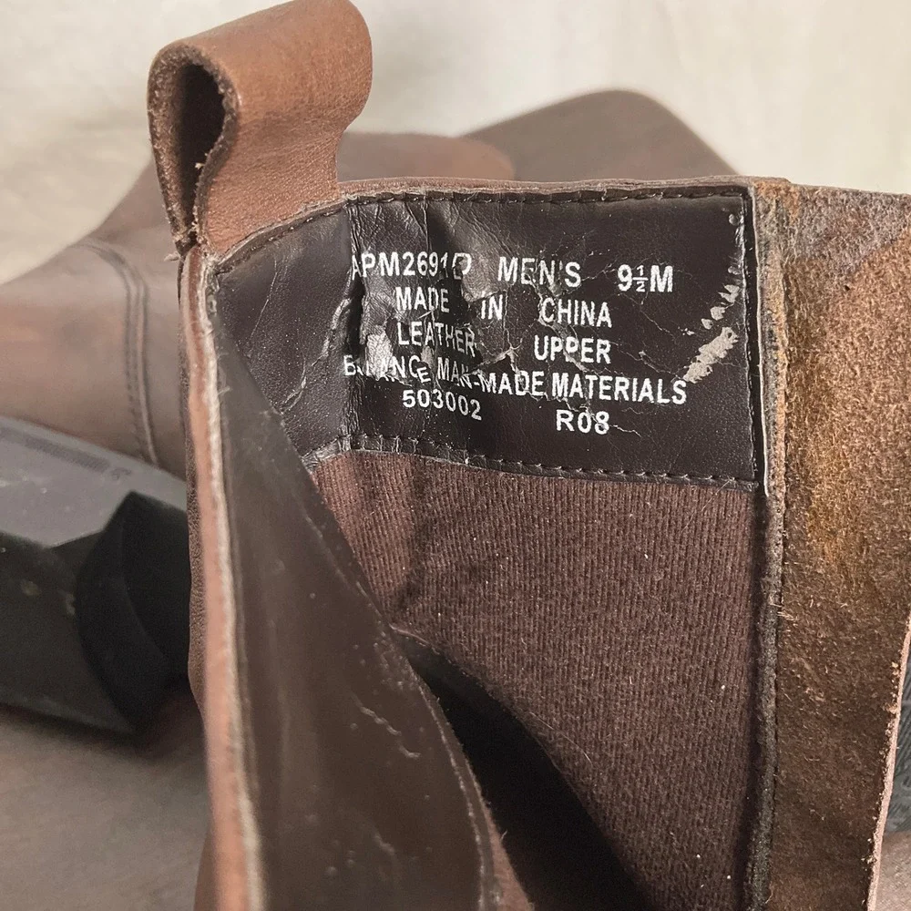 Rockport Boots Men 9.5 Brown Leather Square‎ Toe Side Zip APM2691D Dress Modern
